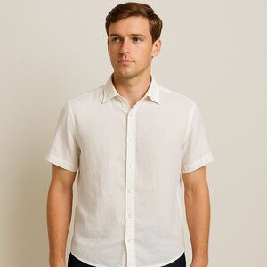 Banana Republic 100% Linen Short Sleeve Button Up Tall Large White Camden Fit